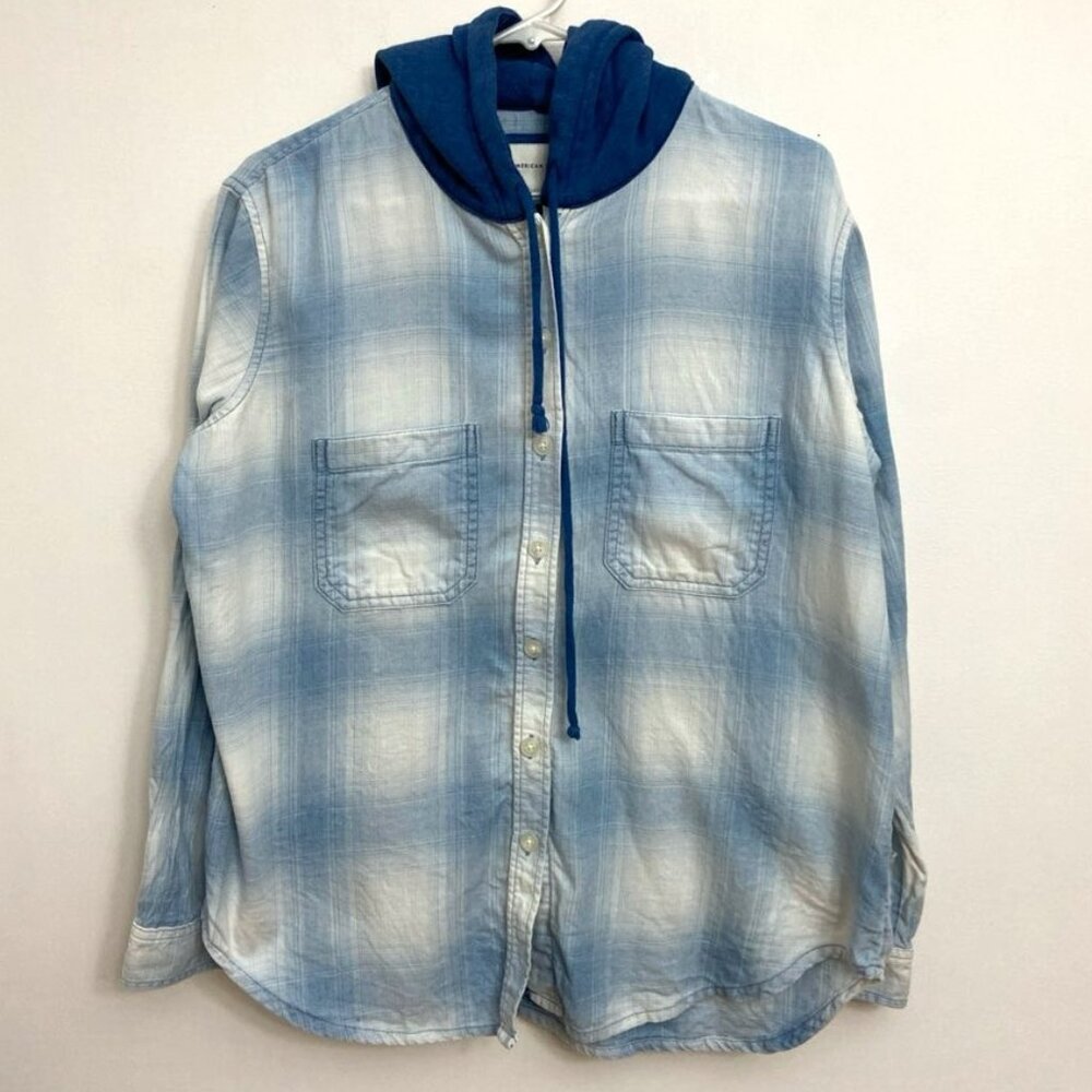 American Eagle Outfitters Women’s Hoodie Sz S Button Front Top Blue‎ & White